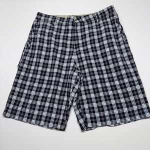 🔴 Makaveli Plaid Navy Blue White Rhinestone Accent Skater Short Mens 38 Waist